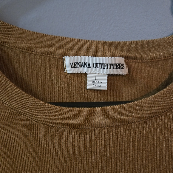 NWT Zenana Coffee Tan Crew Neck Sweater With Button Detail On Sleeve Relaxed Fit - Picture 4 of 5